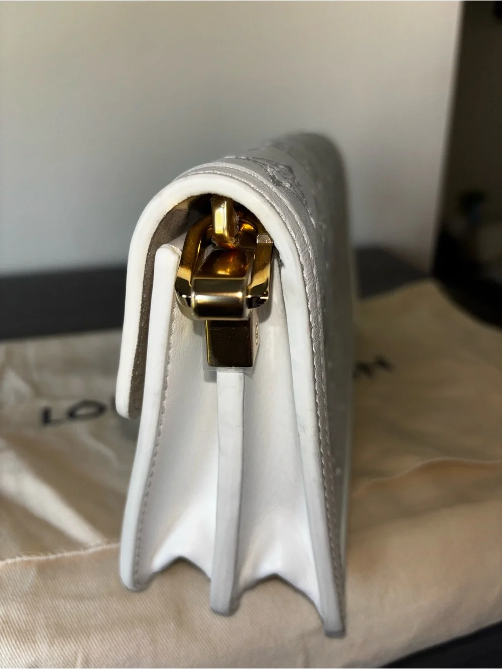 Louis Vuitton White Embossed Monogram Chain Crossbody Bag